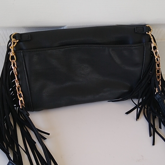 Vegan Leather Deux Lux Black Fringe Crossbody NWOT - Picture 4 of 7